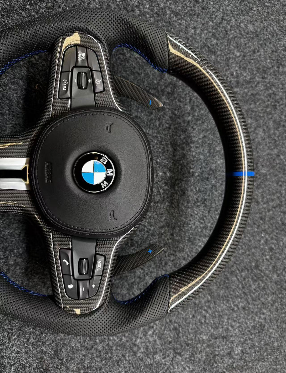 Volante Carbono y Cuero Nappa BMW M G-Series Franja Azul