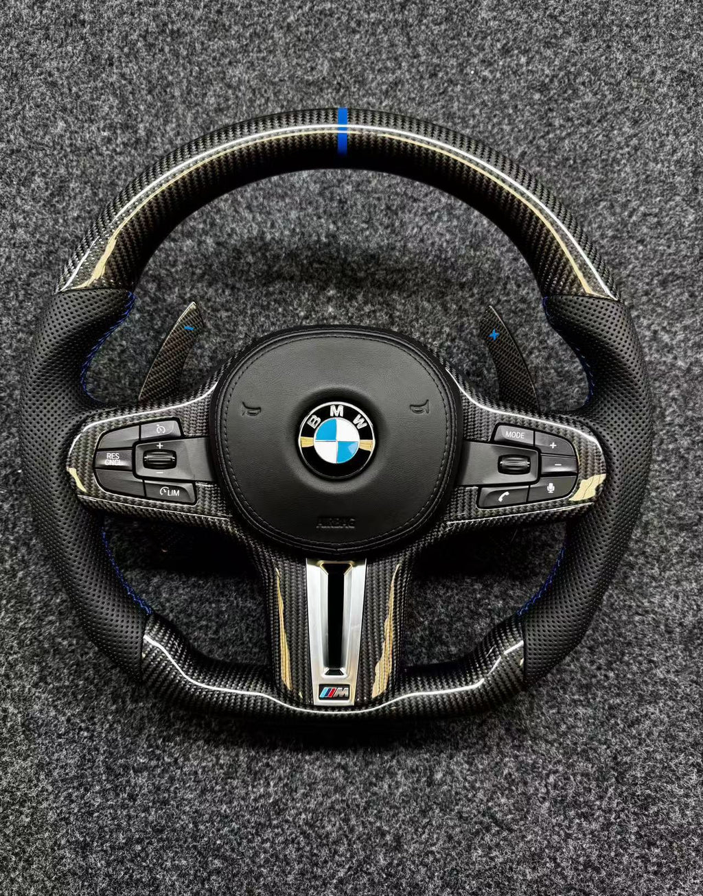 Volante Carbono y Cuero Nappa BMW M G-Series Franja Azul